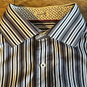 Bugatchi Uomo Men's Large Button-Up Long Sleeve Flip Cuffs Black White Striped